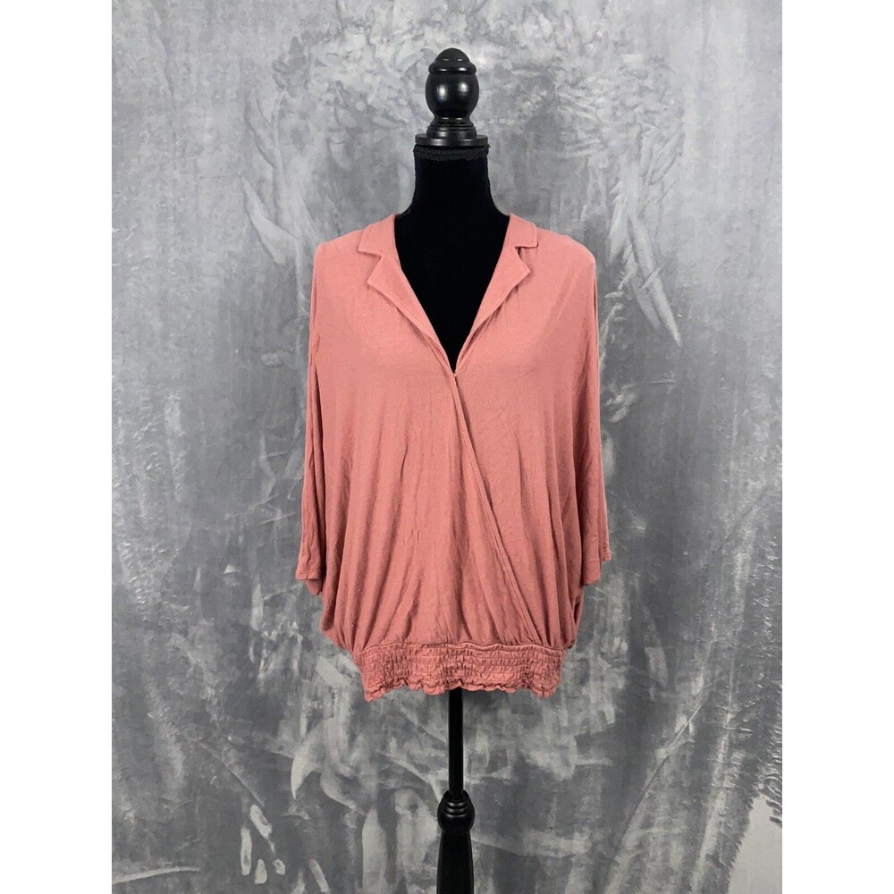 Anthropologie Postmark Top Size S Surplice Wide Dolman Faux Wrap Smocked Knit